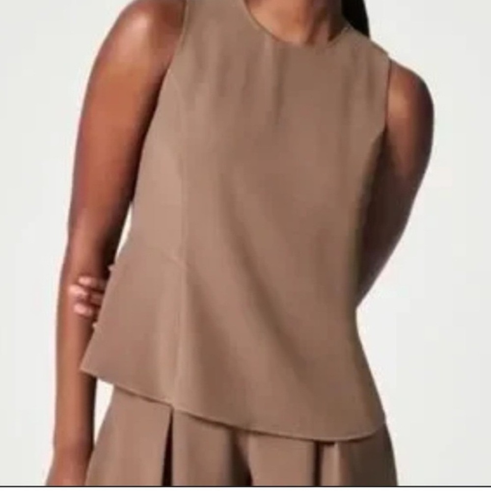 Spanx Womens Brown Textured 2 Piece Sleeveless Top and Wide Leg Pants Set Size M